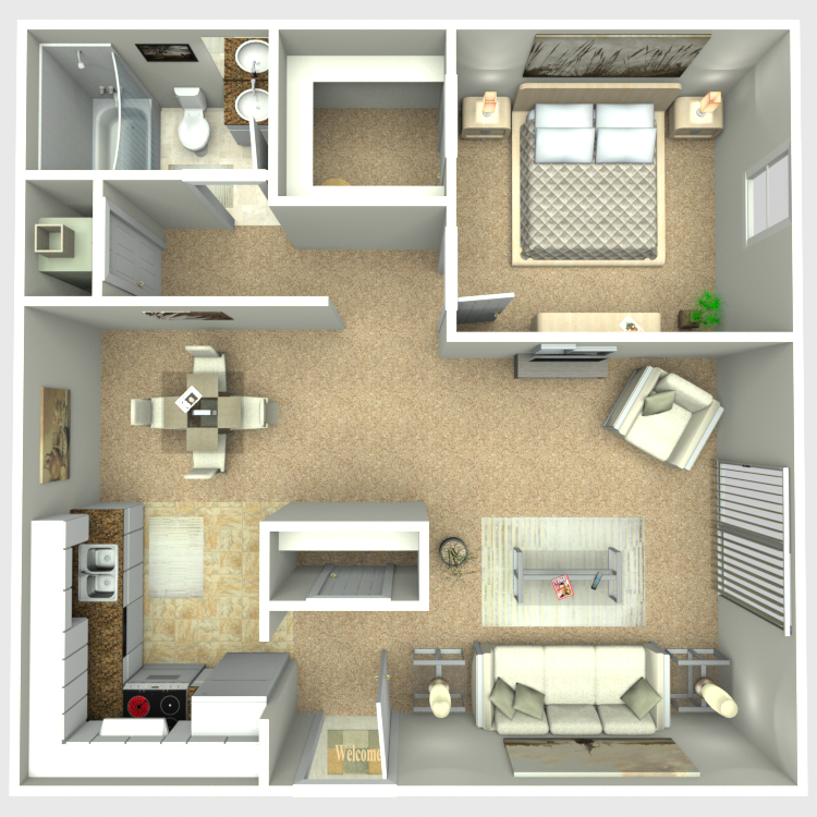 1 Bed 1 Bath Floor Plan 1